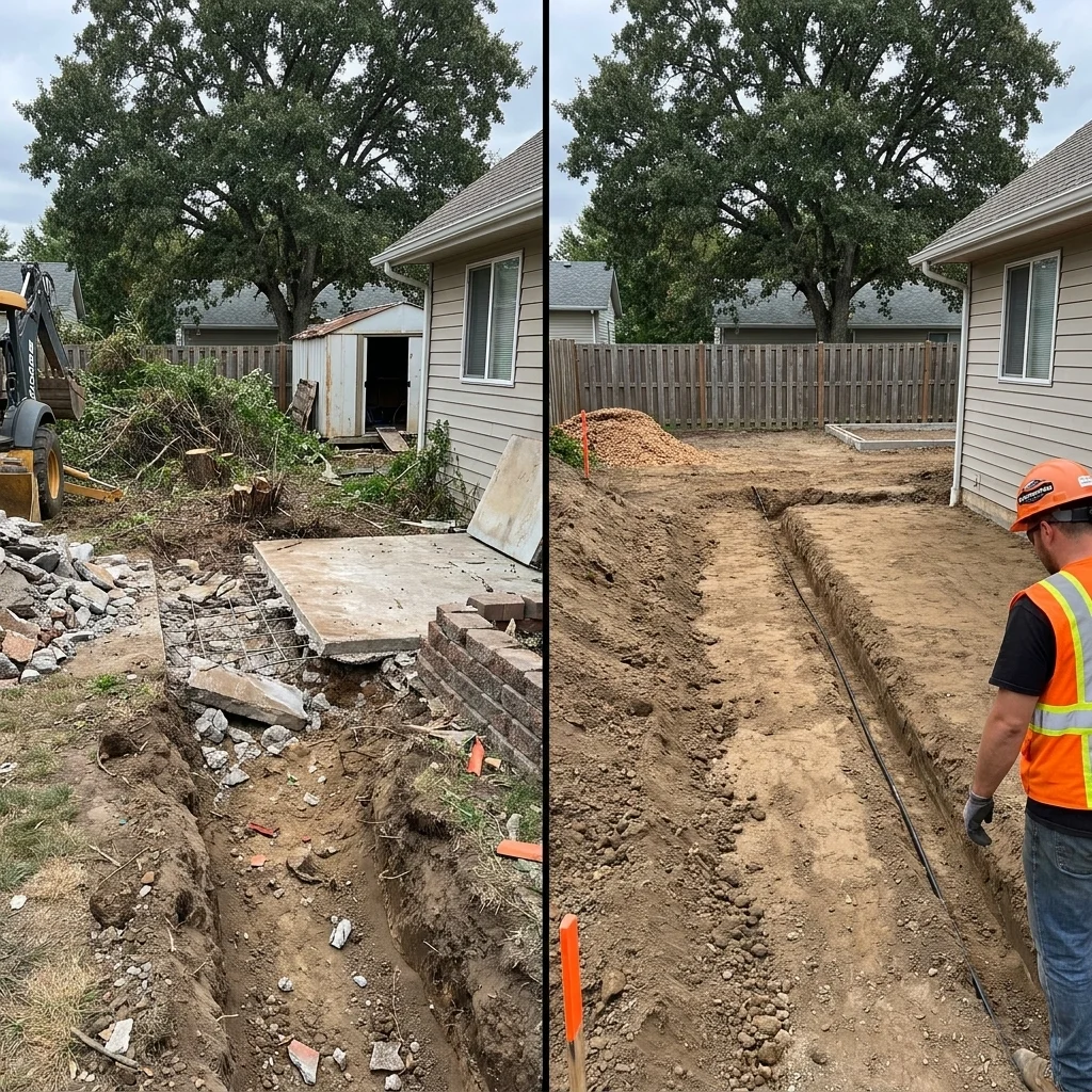 A before and after comparison of residential Earthworks Napier driveway excavation and site grading.